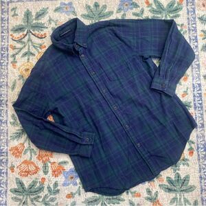 BRANDY MELVILLE BLUE GREEN FLANNEL LONG SLEEVE COTTON TOP SHIRT
